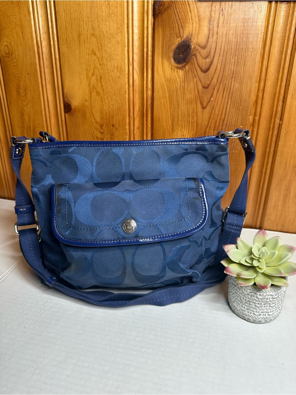 Coach Navy Signature Nylon Crossbody Bag - Picture 14 of 16